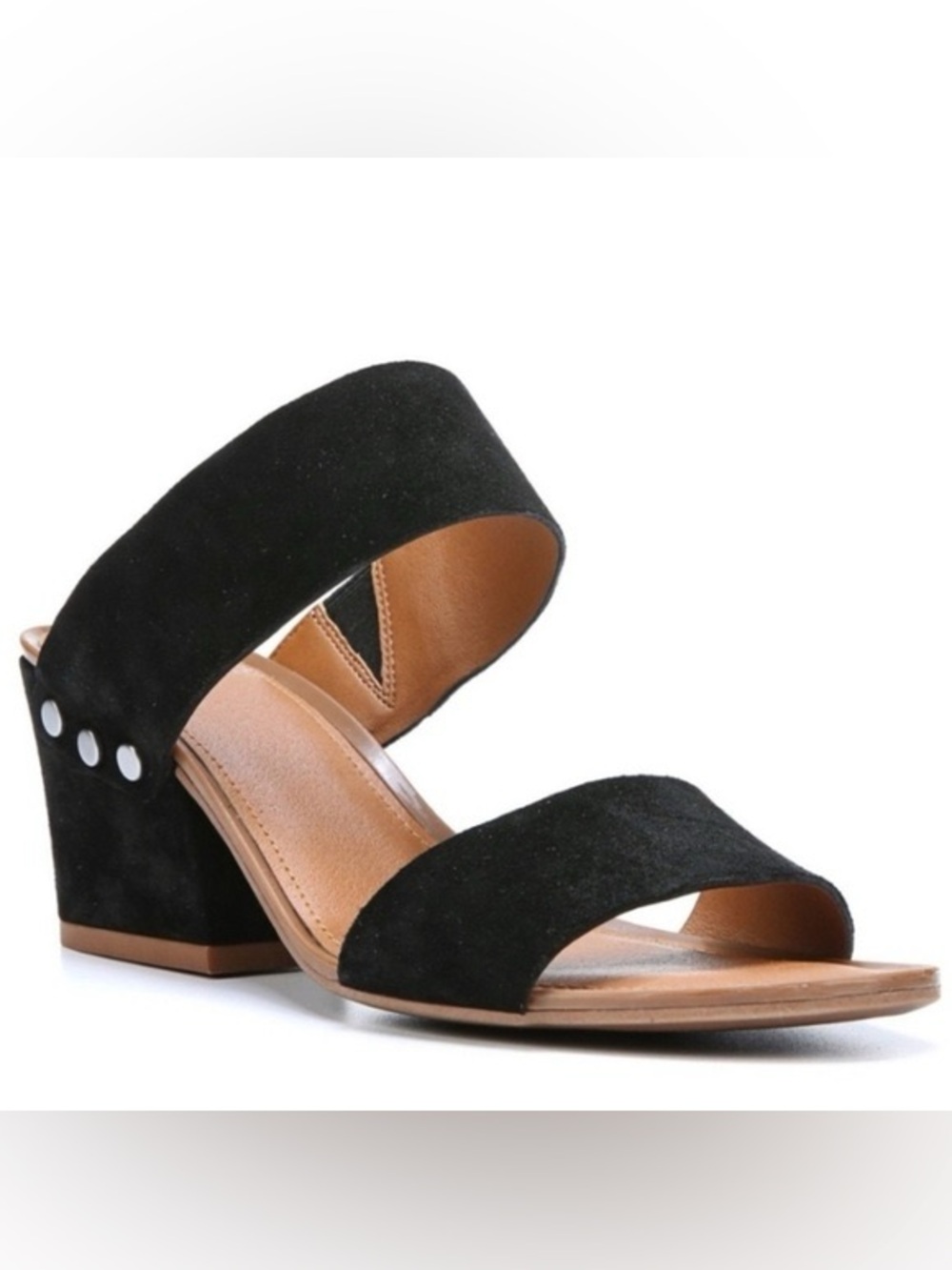Franco Sarto Black Suede Studded Block Heel Sandals Size 10